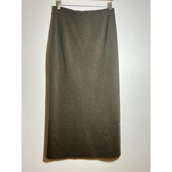 DO NOT PURCHASE SOLDEileen Fisher Olive Green 100% Merino Wool Knit Midi Skirt M - Picture 5 of 7